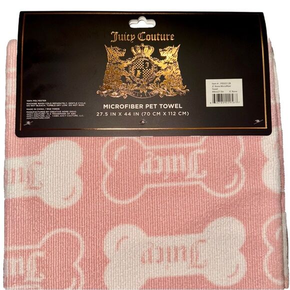 Juicy Couture Pink & White Bone Print Microfiber Pet Dog Cat Bath Towel Blanket - Picture 6 of 10